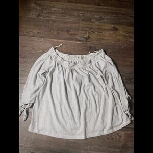 Lucky Brand Woman’s Gray And White Blouse Peasant Top Off Shoulder Size XL